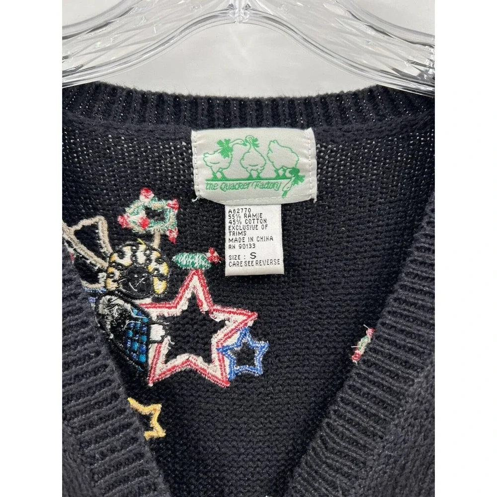 The Quacker Factory Women’s Long Sleeve Cotton/Ramie Black Appliquéd Cardigan S - Picture 3 of 7